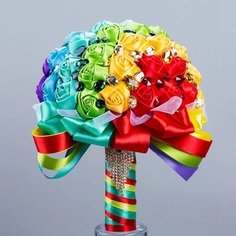 

Bridal Bouquet artifical Wedding Bouquet mariage Rainbow Stain Rose Wedding flower de mariage