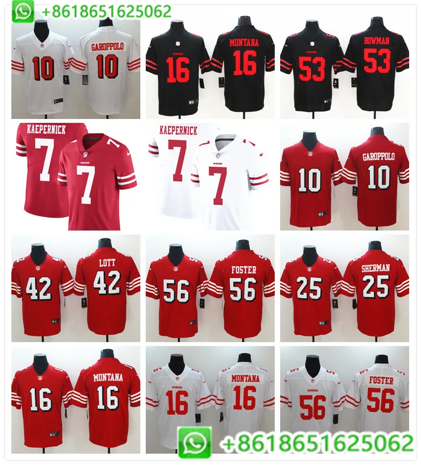 Сшитые мужские футболки из Сан-Франсиско, Jimmy Garoppolo, Joe Монтана, Reuben Foster, DeForest Buckner, Jerry Rice, Colin, Kaepernick