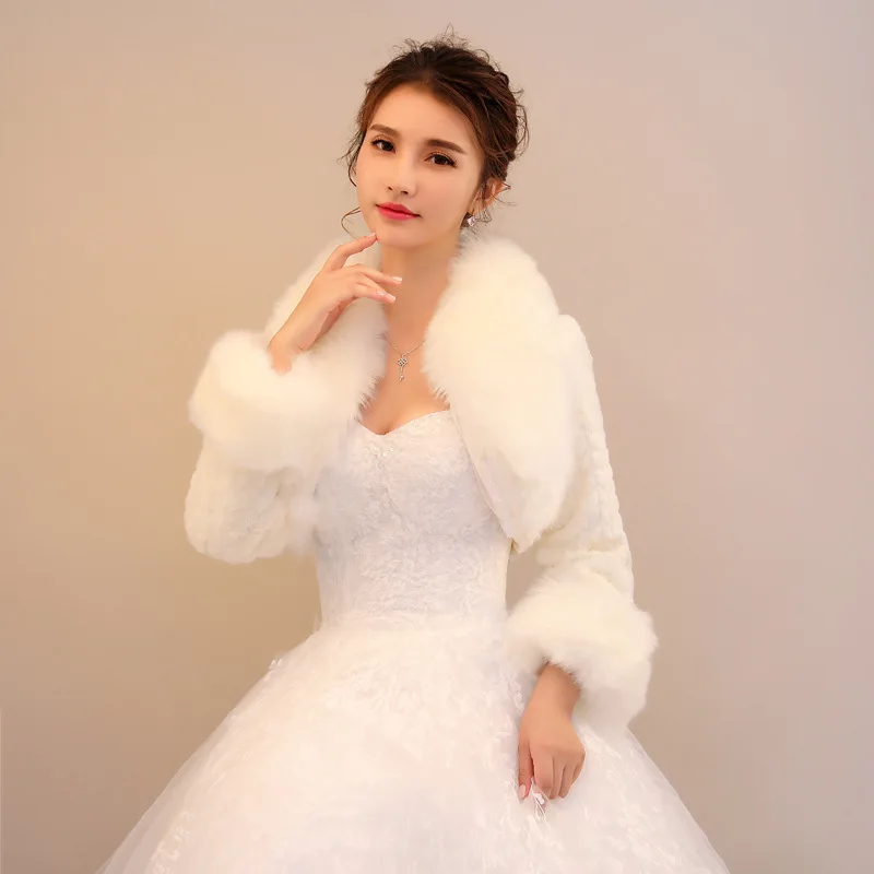 New Women Wedding Polar Faux Fur Bridal Bolero Jacket Long Sleeve XS-3XL 
