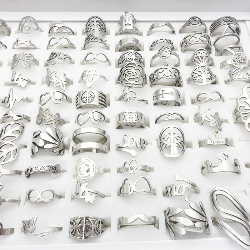 Men Womens Stainless Steel Rings Laser Cut Patterns Mix Styles 50pcs/Lot Fashion Jewelry Party ring set finger ring stainless steel ring