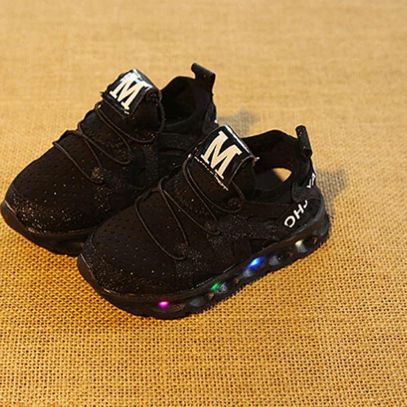 Детские спортивные часы для мальчика и девочки обувь туфли со светодиодной подсветкой светящиеся кроссовки светящаяся подошва кроссовки Удобная дышащая детская обувь#25