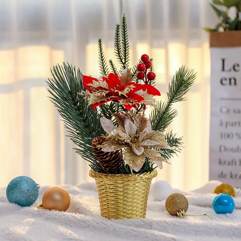 Christmas Decorations Mini Tree Shopping Mall Decoration Artificial Flower Potted Festival Desk Decors | Дом и сад