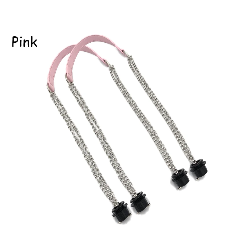 1 пара кожаных плоских ручек Superfiber с двойной металлической цепочкой для O Bag для EVA Obag, аксессуары для женских сумок - Цвет: Silver Pink