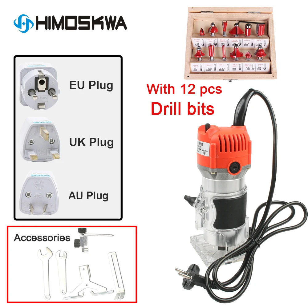 800 Вт Алюминиевые электрические инструменты, деревообрабатывающий триммер, слотовый станок, Деревообрабатывающие инструменты, гравировальные инструменты с 12 наборами штампов