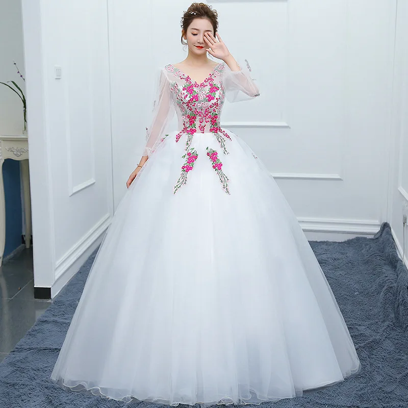 Пышные платья Quinceanera белые пышные с длинными рукавами для выпускного вечера