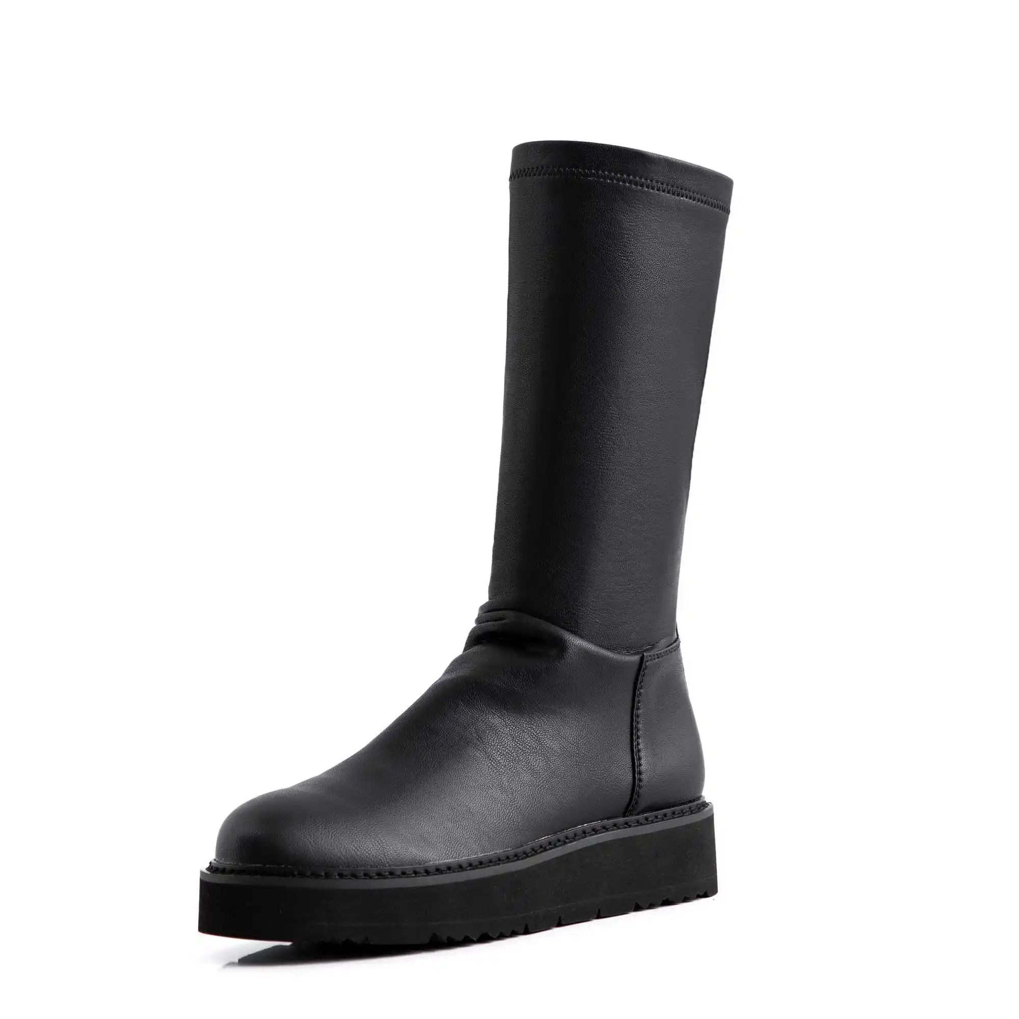 black 2 short Krazing Pot Internet star streetwear stretch boots round toe med heels black colors daily wear women warm thigh high boots L9f2 - Цвет: black 2 short