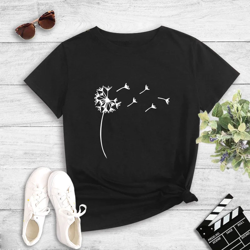 

2020 Sumemr Fashion Wildflower Dandelion Print Women tshirt Cotton Casual Funny t shirt Gift For Lady Yong Girl Top Tee
