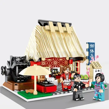 

City Street View Architecture Japan Food Shop House Restaurant Cafe Retail Store Model Building Blocks construction toys