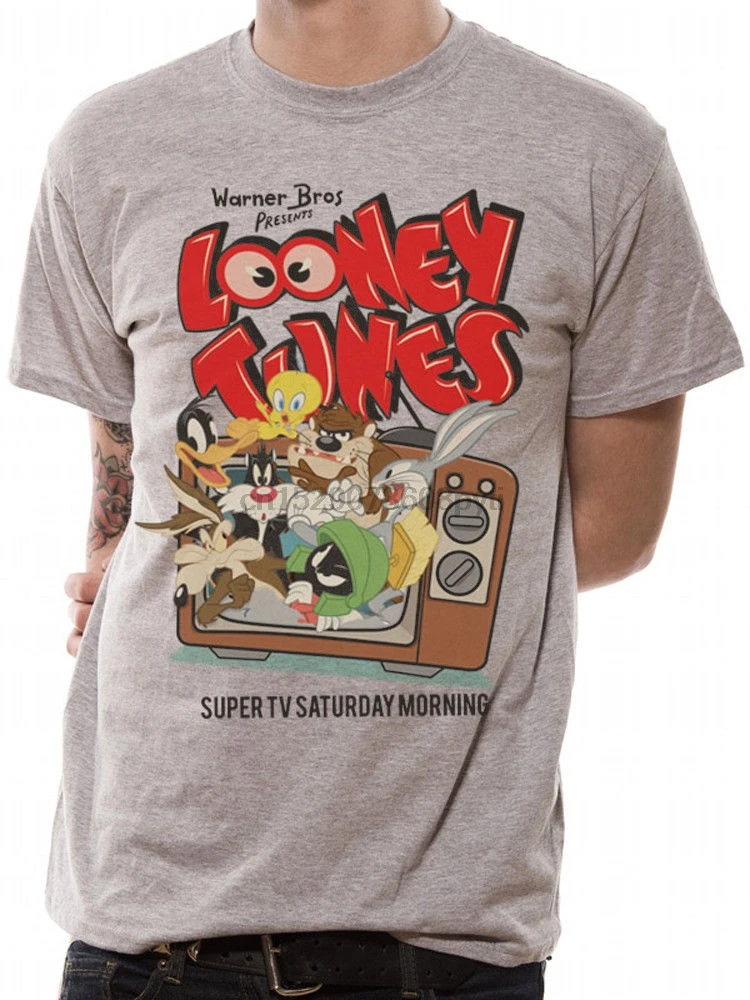 Looney Tunes суббота ТВ Ретро официальный Жук Банни Даффи Дак серая мужская футболка