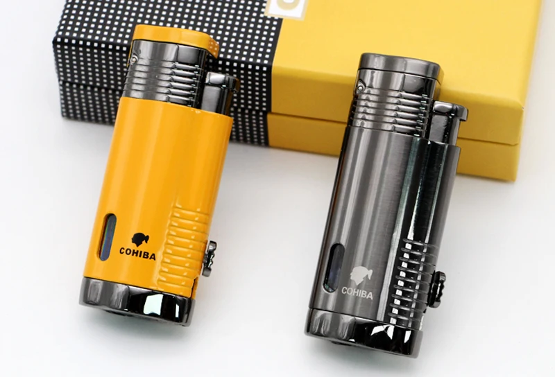 COHIBA Brand Stainless Steel Torch Jet Flame Lighters Windproof Cigar Cigarette Yellow Lighter With Punch |