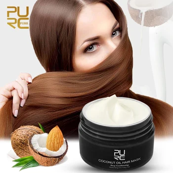 

Coconut Oil Hydrating Mask Shine for Dry Brittle Hair Vitamins Conditioning Damaged Hair Keratin Repair Mask Treatment Nut Balm
