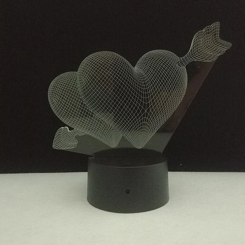 3D любовь стрелка через Двойное сердце романтический ночник Свадьба День святого Валентина подарки творческий сенсорный контроль светящиеся вечерние подарки