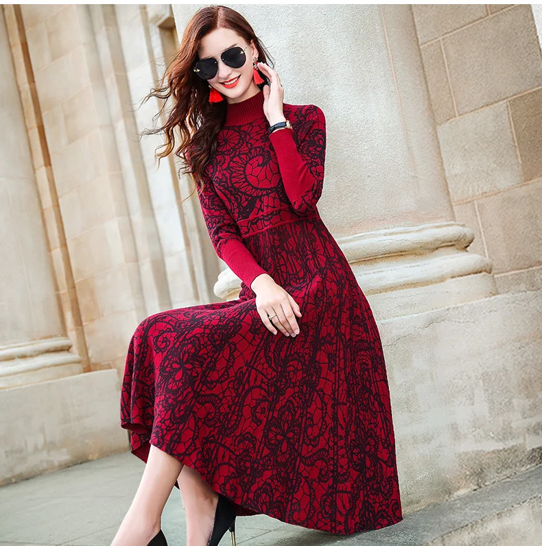 Женское Трикотажное Платье До Колена ZUOMAN, Красное вязаное платье свитер с длинным рукавом и высоким воротом, Осень зима 2020|Платья| | АлиЭкспресс