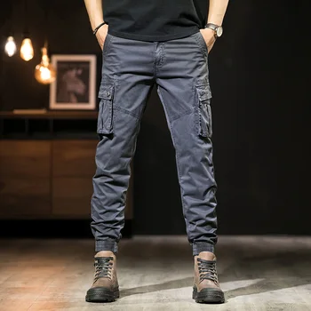 

Men's Cargo Pants Homme Pantalones Solid Cotton Multi-pocket Overalls Outdoor Biker Joggers Vintage Washed Mens Trousers Pants