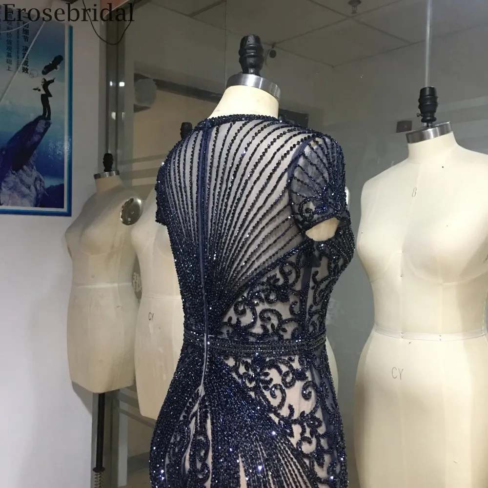 Erosebridal, темно-синее длинное платье для выпускного вечера, реальное изображение, вечерние, длинное платье, элегантное женское вечернее платье на молнии сзади