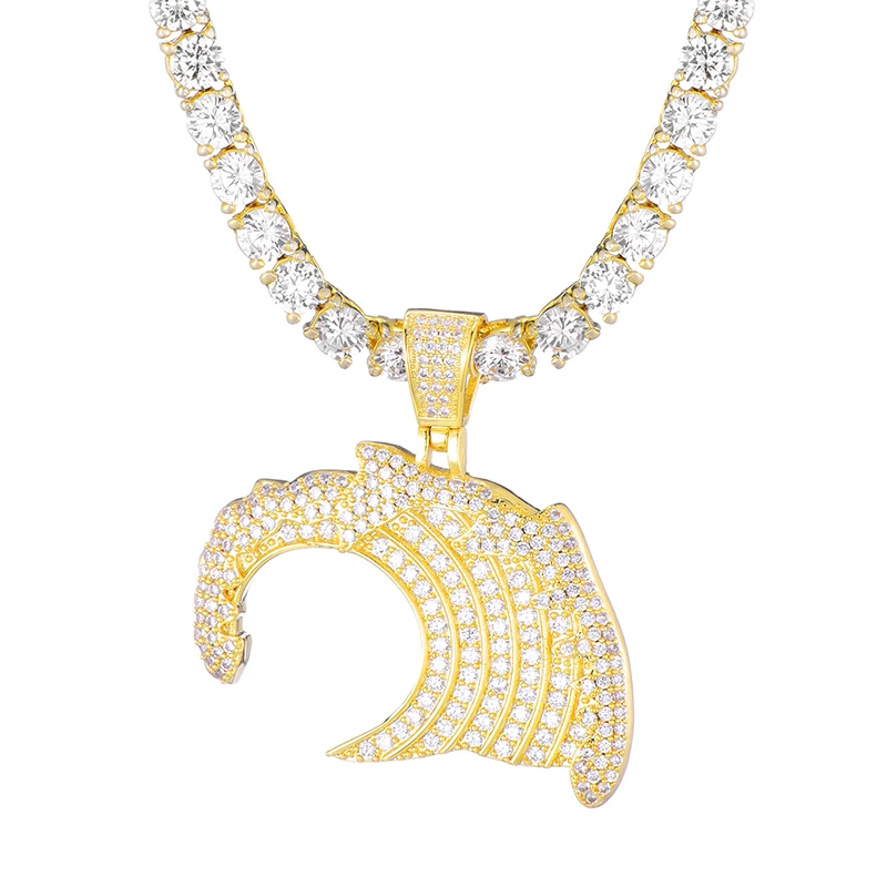Хип хоп Bling CZ Iced Out волна форма подвески и ожерелья для мужчин рэппер ювелирные изделия с теннисной цепочкой