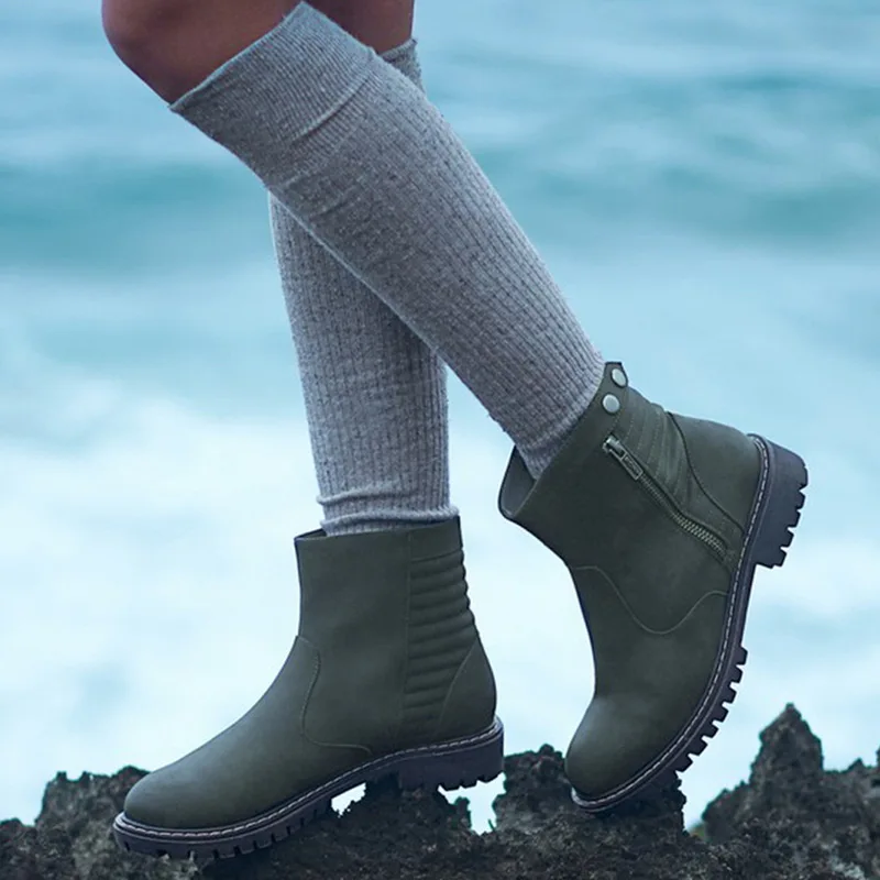 

Genuine Leather Winter Boots Wedge Heel Kidsuede Height Increased Chelsea Short Boots Green Short 2019 Warm Boots For Women