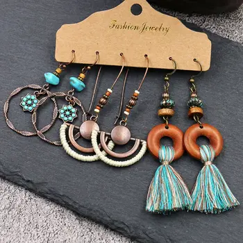 

12Pair Bohemia Sea Shells Starfish Drop Earrings Vintage Ethnic Tassel Earrings Y3NE