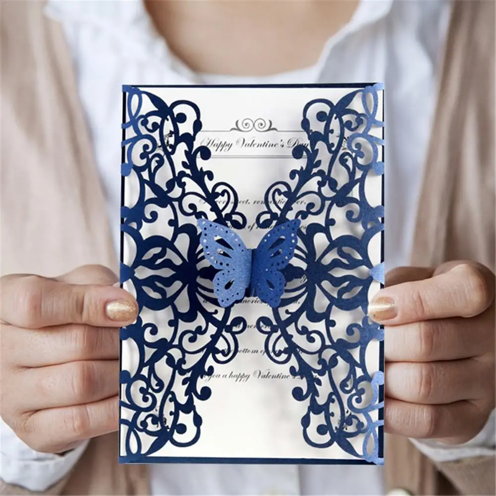  10PCS Wedding Invitations Birthday Card Butterfly Laser Cut Greeting Card European Style Party Holi - 4000416692398