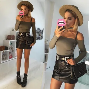 

Women Bodysuits for Streetwear Sexy Off Shoulder Long Sleeve Solid Bodysuits Female Bib Decor Female Autumn Slim Bodysuits