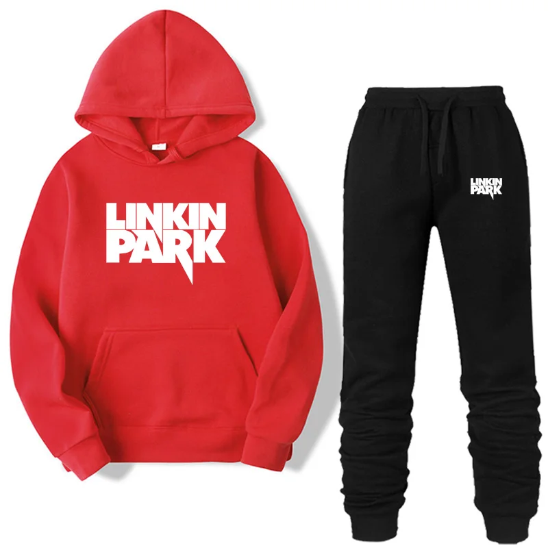 Модные толстовки с капюшоном LINKIN PARK из двух предметов, спортивная одежда для мужчин, спортивный костюм с капюшоном, осенняя мужская брендовая одежда, толстовки+ штаны, комплекты - Цвет: red-W