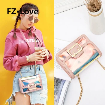 

Women Transparent Candy Color Beach Handbag Jelly Bag Purse Girls Holographic Tote Shoulder Bag 2 in 1 Crossbody Bags Messenger
