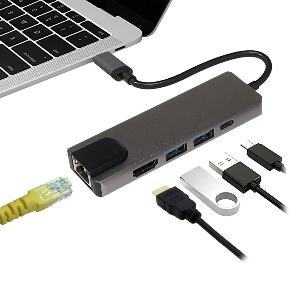 5 в 1 usb type C концентратор Hdmi 4K USB C концентратор к Gigabit Ethernet Rj45 Lan адаптер для Mac book Pro Thunderbolt 3 USB-C зарядное устройство