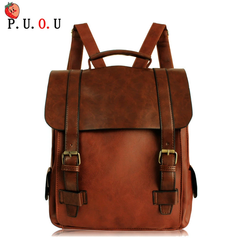 

Fashion Women Travel Backpack PU Leather School Bag Vintage Large Schoolbag For Teenage Girls Brown Black Backpacks Men Rucksack