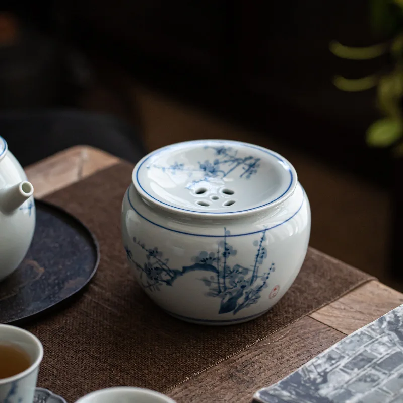 350ml Retro Blue And White Ceramic Tea Washer Hand-painted Samuume Tea Residue Tank Washing Small Filtered Garbage Can