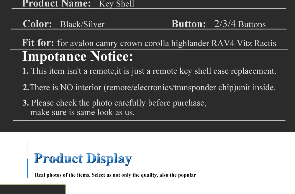 Keyforkess per Toyota Avalon Camry Highlander Corona Corolla Smart Card Chiave Auto Chiave A Distanza di Shell Fob 2/3/4 Pulsanti Nero/Bianco Caso - H61feba8a733d41138b04db0d7fcc122c8