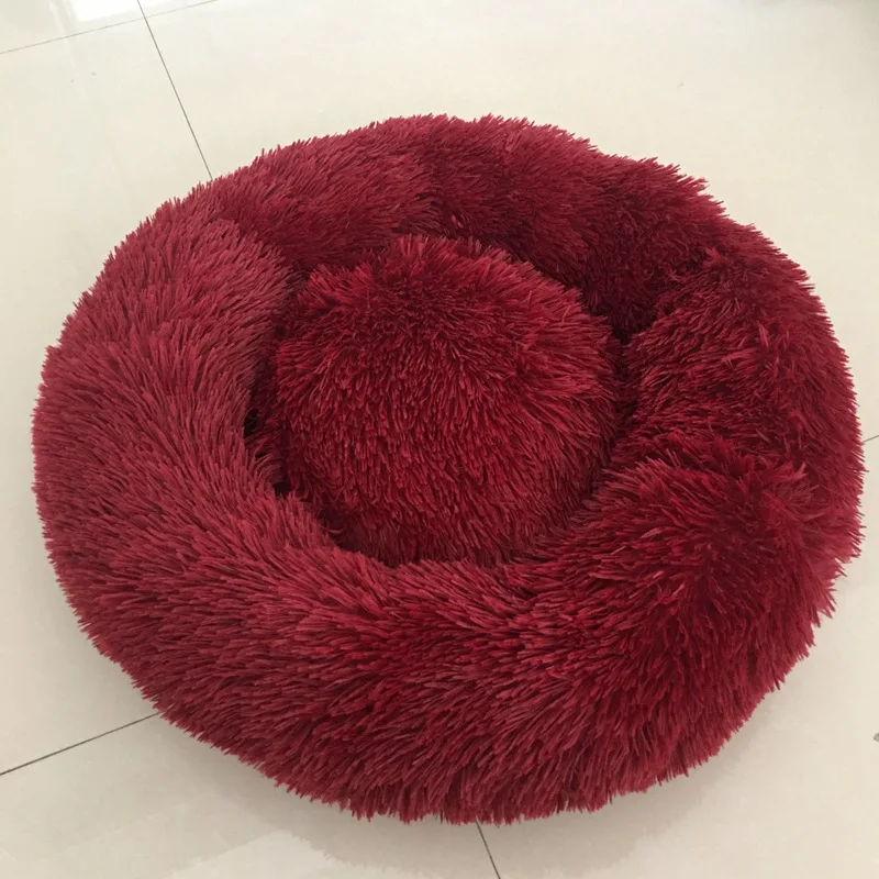 USADonut Cat Bed Faux Fur Dog Beds Pet Beds for Dogs/ Cats Comfortable and Warm Cuddler Cushion Thick Full Plush - Цвет: Red