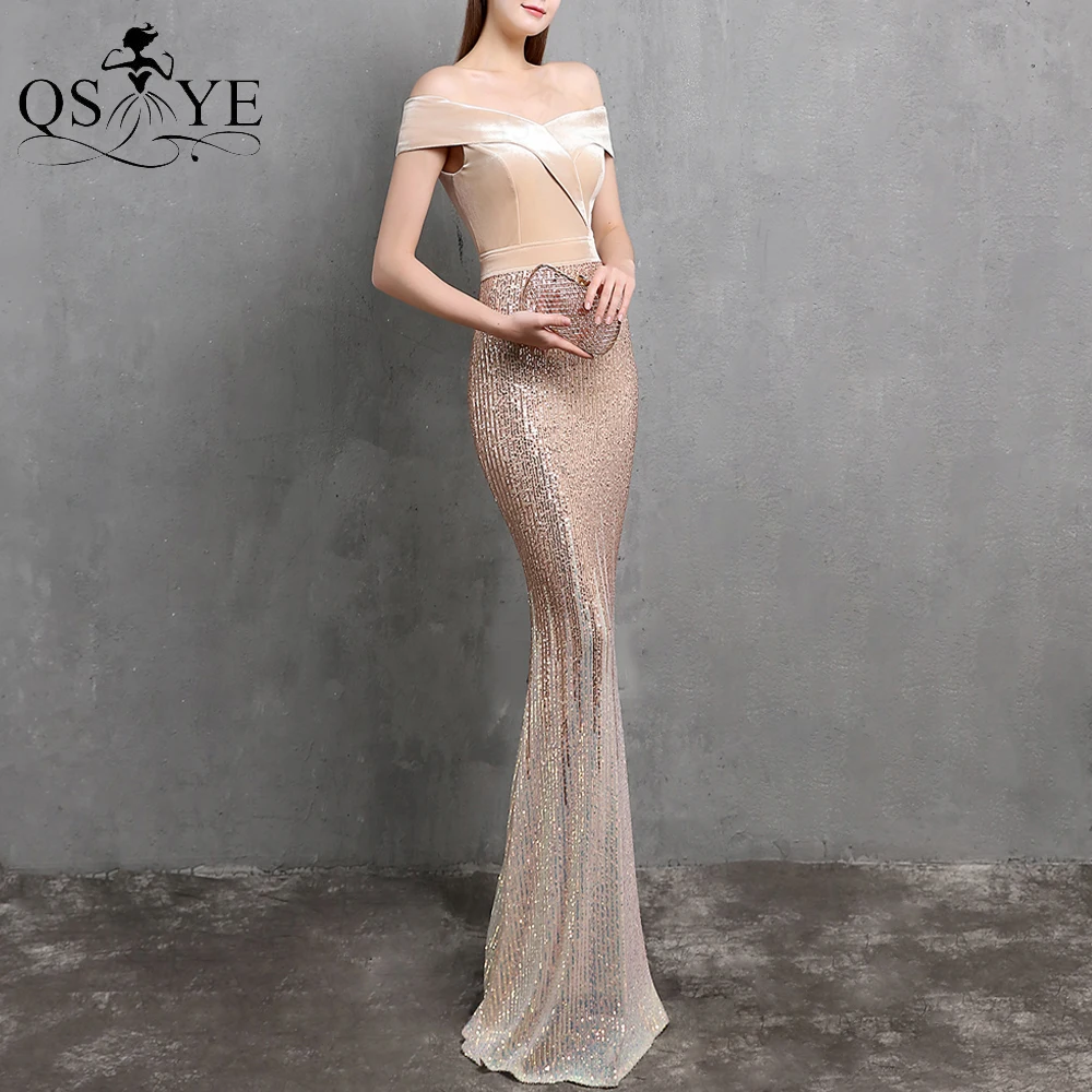 plus size formal dress QSYYE Emerald Evening Dress Mermaid Off Shoulder Sequin Evening Gown Velvet Elegant Party Dress Sequin Fading Fitted Formal Gown ball gown