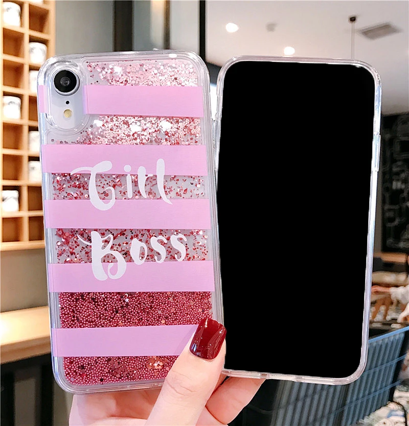 10 шт/лот для девочек boss/hustle детские розовые пески для iphone 8Plus 6s 7plus XSMAX Xs чехол для телефона Quicksands защитная оболочка