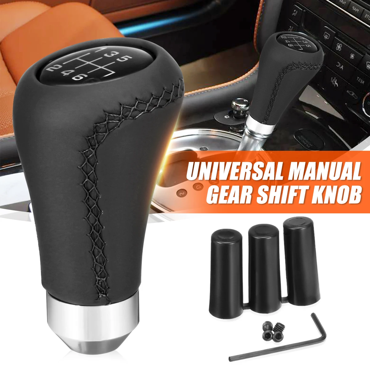 Universal Car Manual Gear Stick Shift Knob Boots Shifter Lever Black