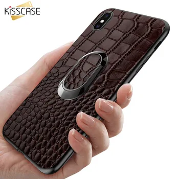 

KISSCASE Magnetic Ring Phone Case For iPhone XR Cover Original Genuine Leather Stand Funda For iPhone X XS 6 8 7 6s 6Plus 8Plus