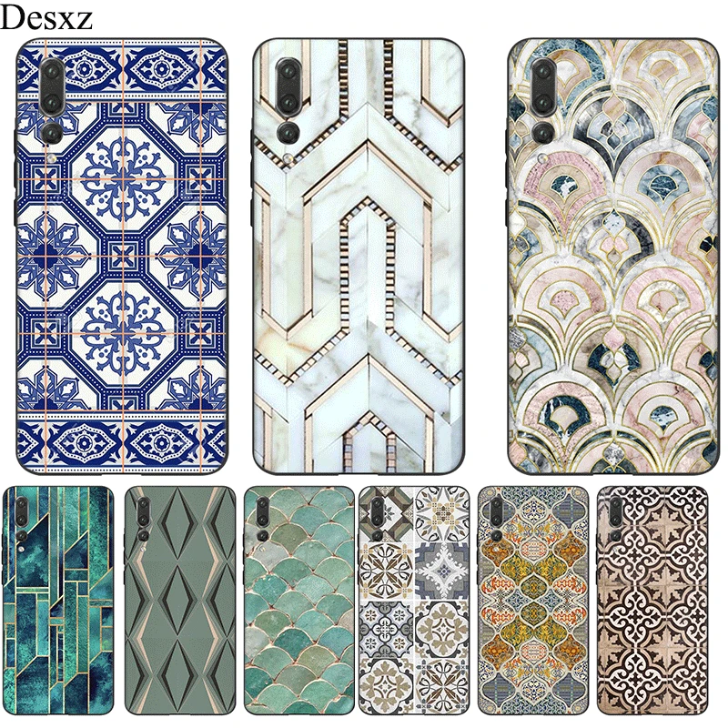 Mobile Phone Case For Huawei P30 P20 P10 P9 P8 Lite Pro P Smart Z Cover Morocco Art Deco Tile Map Diamond Scales Bag Shell | Мобильные