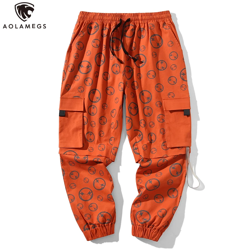 

Aolamegs Sweatpants Men Funny Little Demon Graphic Hip Hop Cargo Pants Multi-Pocket Elastic Waist Sports Trousers Streetwear men