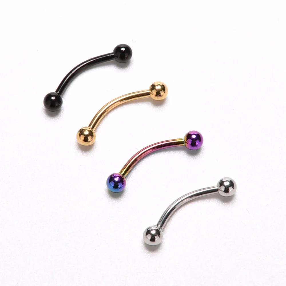 Trendy Body Jewelry Stainless Steel Curved Barbell Ball Eyebrow Ring Eyebrow Piercing Nose Lip Tongue Ring 4 Colors 1 Pc