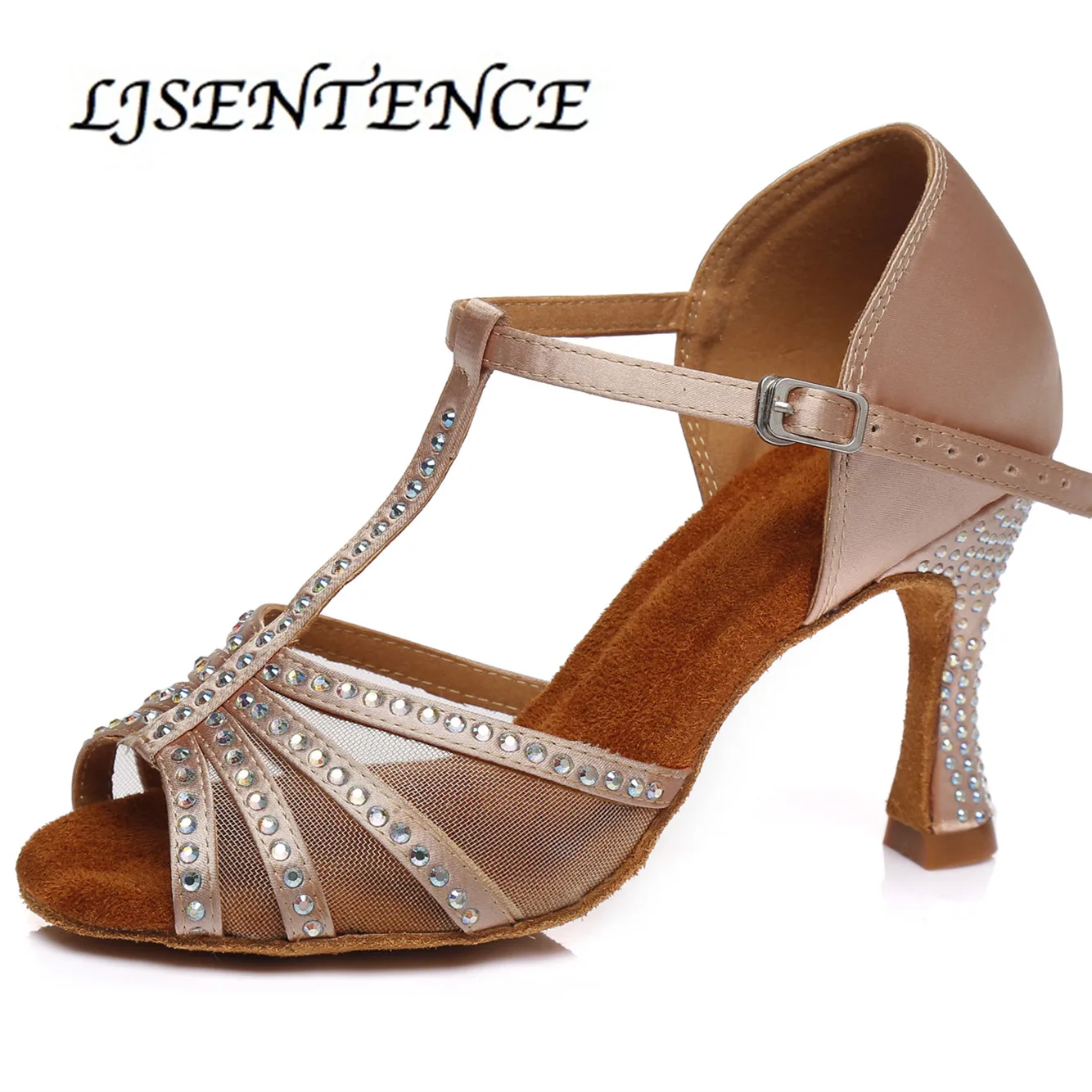 

Dance Shoes Latin Tstrap Woman Satin Salsa Dancing Shoes Glitter Professional Dance Sandals Ballroom Soft high heels LJSENTENCE