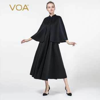 

VOA high quality 95.2% cashmere ladies luxury navy blue wool coat cloak cloak coat long wool coat S1330
