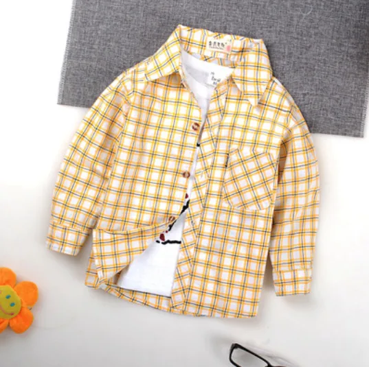 Only shirt Лидер продаж, рубашки для маленьких мальчиков коллекция года, модные хлопковые топы для мальчиков и девочек, одежда на весну-осень, Клетчатая блузка рубашка для детей, От 1 до 10 лет - Цвет: Only shirt