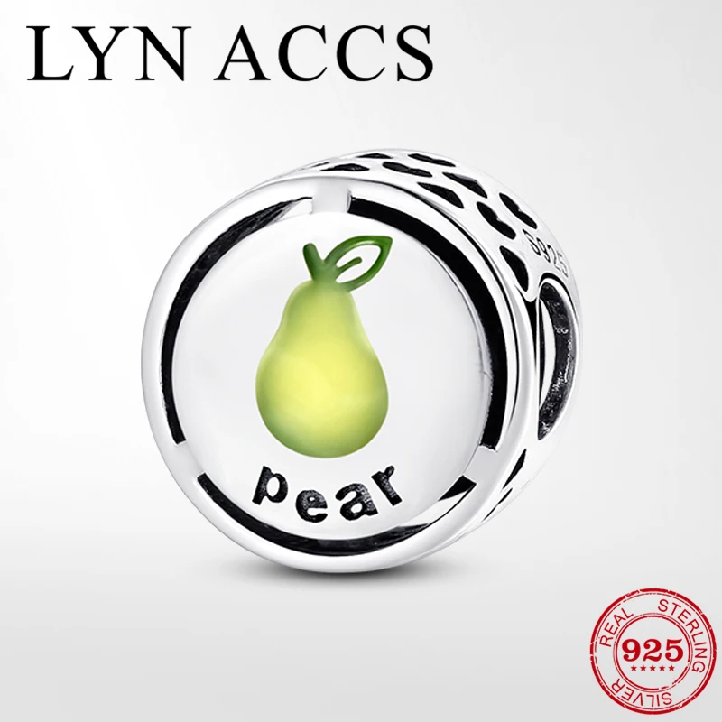 

Fashion 925 Sterling Silver Letter & Pear Enamel Pattern Beads Charm Jewelry Making fit Original Pandora Bracelet Female Jewelry