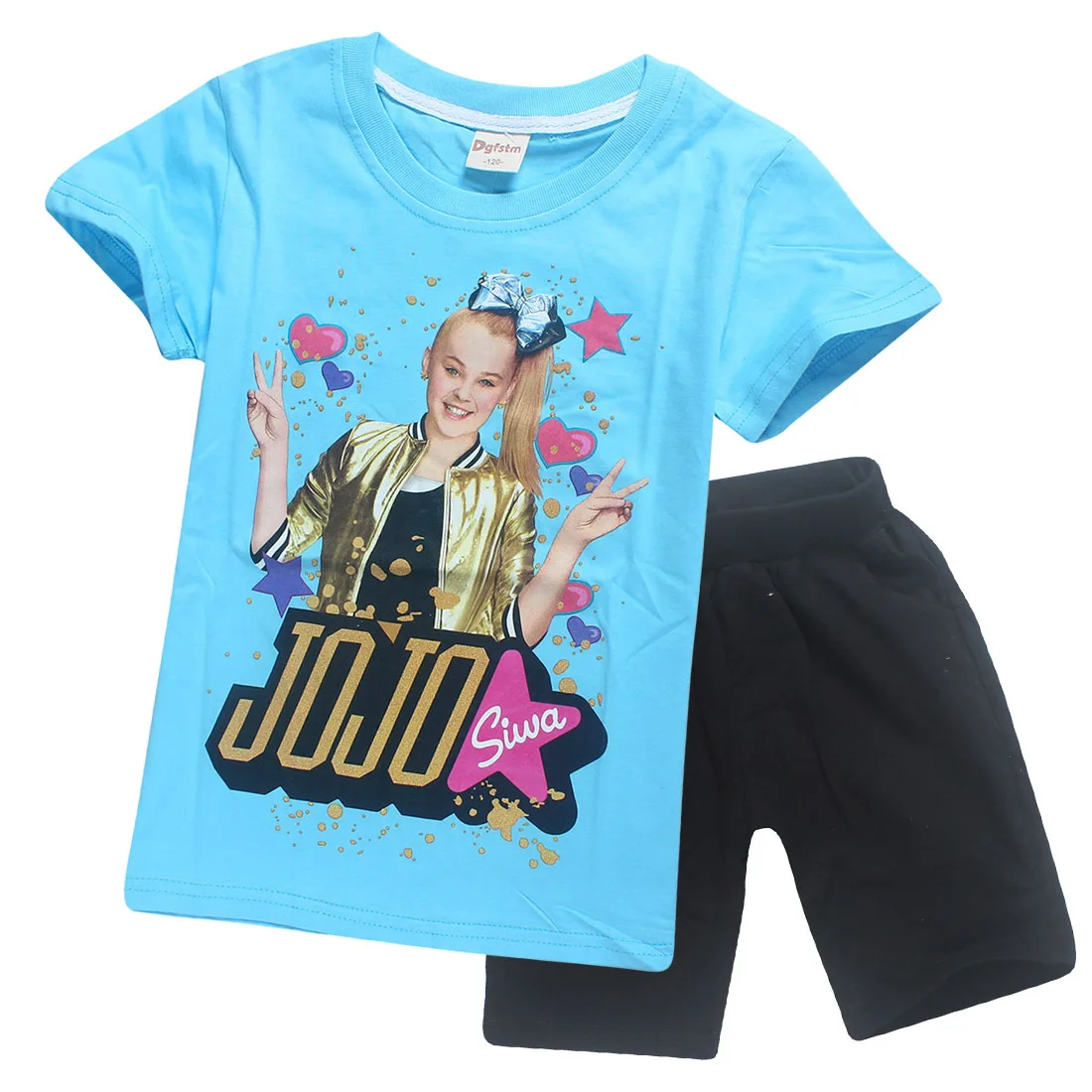 JOJO SIWA/розовые детские футболки хлопковые футболки для маленьких девочек комплекты с короткими рукавами для мальчиков и девочек футболки Одежда для девочек 10-12 лет - Цвет: S8356-blue