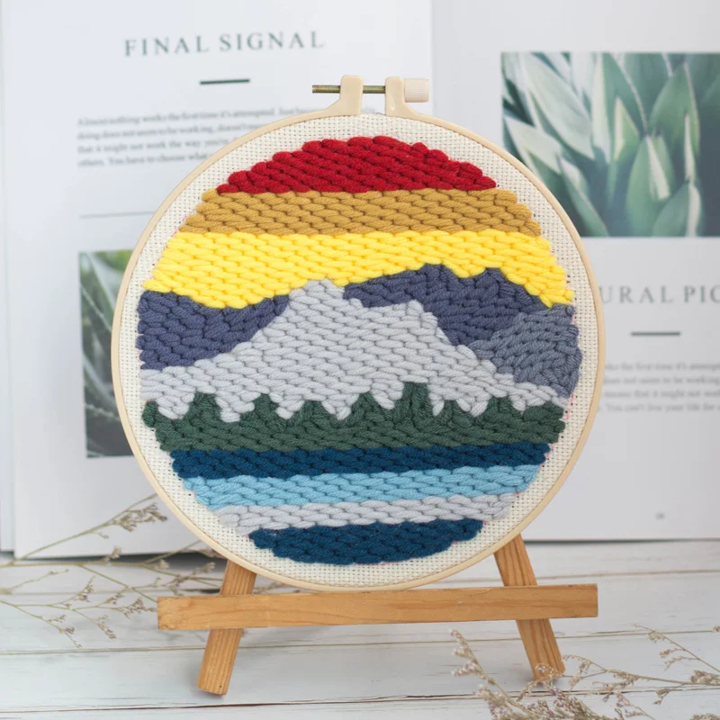 

Punchneedle Cross Stitch Set for Beginner Sunrise and Night Punch Needle Embroidery Kit Handcrafted Decoration for Home