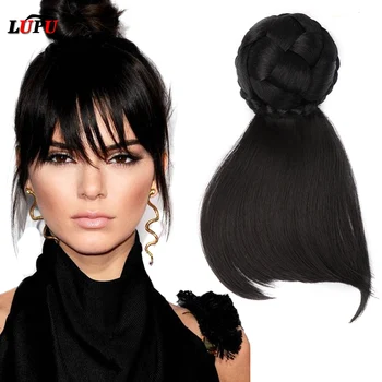 

LUPU Synthetic Hair Bun Chignon With Bangs Hairpin Natural Fake Hair Clip In Hair Extensions Hairpieces For Women Heat Resistant