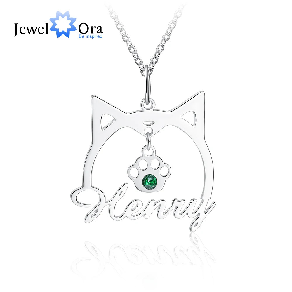 925 Sterling Silver Personalized Cute Cat Shape Name Necklace
