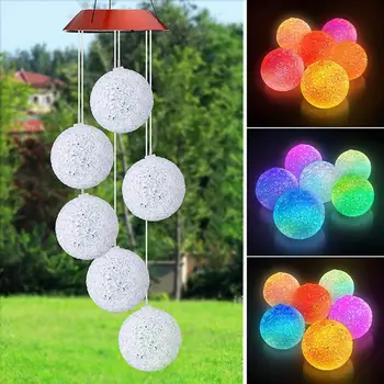 

LED Solar Wind Chime Lamp Color Changing Spiral Fine-tuning Brown Cover Particle Ball Bulb Outdoor Garden Decoration Wind Chimes