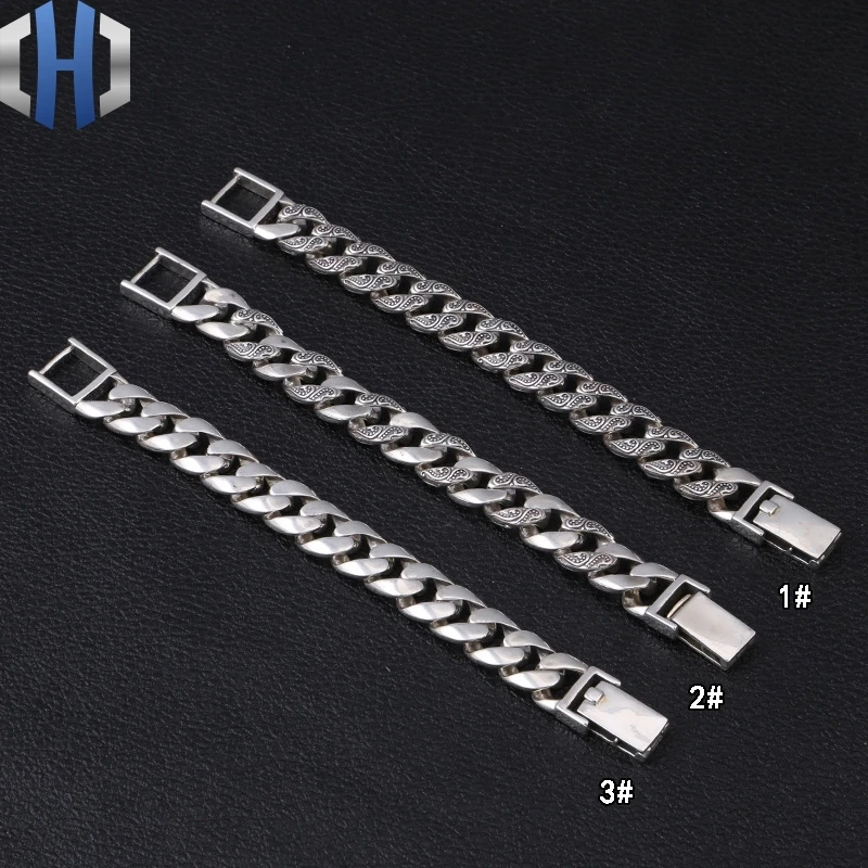 

S925 Sterling Silver Jewelry Personalized Men's Smooth Domineering Retro S Pattern Thai Silver Thick Bracelet