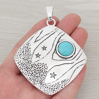 

2 x Silver Plated Large Tree Stars With Faux Turquoise Stone Charms Pendants Fit Necklace Jewelry Making Findings 85x66mm