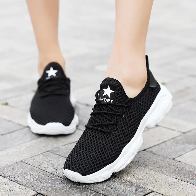 

Plus Size Breathing Running Shoes for Women Summer Lady Sports Shoes Mesh Chunky Sneakers Lightweight Sport Shoes Black B-313